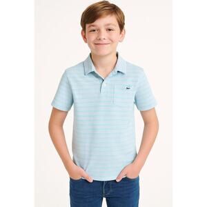 Vineyard Vines Kids Edgartown Polo Striped Blue Green White Sz M (12–14)